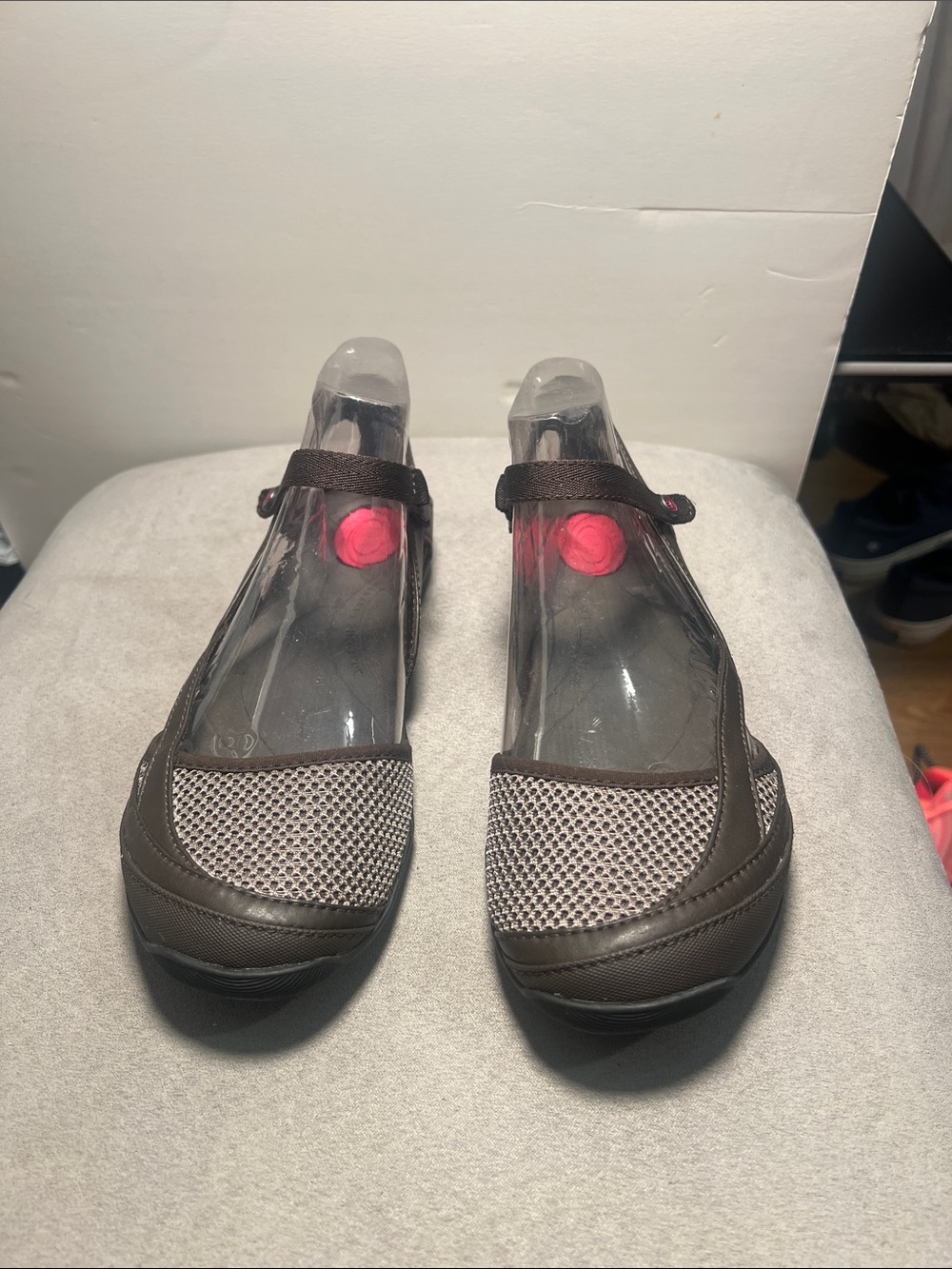 Teva Women's Brown Mesh Mary Jane Flats with Pink Accents